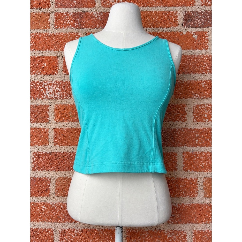VTG Y2K Turquoise Aqua Blue Cropped Tank Top 2000s Gym Yoga Workout Layering